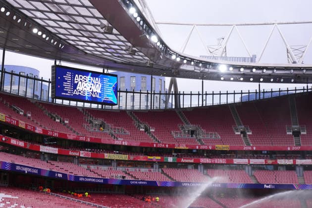 UEFA Champions League Quarter Finals Arsenal v Sporting CP View of the arsenal scoreboard from a distance ahead of the UEFA Champions League Quarter Finals match Arsenal vs Sporting CP at Arsenal stadium, London, United Kingdom on 15 April 2026 (Photo by Harvey Murphy News Images) Copyright: xHarveyxMurphy NewsxImagesx