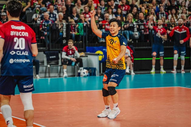 Volleyball Herren CEV Cup 2026 Finale SVG Lüneburg vs. Gas Sales Bluenergy 15.04.2026 Sho Takahashi ( 21 SVG Lüneburg) jubelt