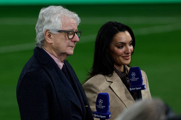 15.04.2026, xjrdrx, Fussball UEFA Champions League, FC Bayern Muenchen - Real Madrid v.l. Marcel Reif und Valentina Maceri (DFL DFB REGULATIONS PROHIBIT ANY USE OF PHOTOGRAPHS as IMAGE SEQUENCES and or QUASI-VIDEO) Muenchen
