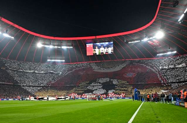 15.04.2026, Fussball UEFA Championsleague 2025 2026: Viertelfinale Rückspiel, FC Bayern München - Real Madrid, in der Allianz-Arena München, Choreografie der Südkurve