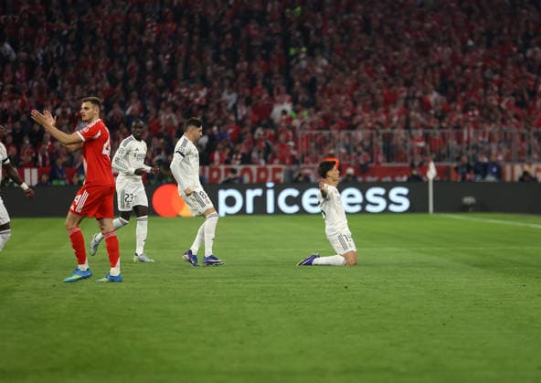 Fussball, Herren, Champions League, Saison 2025 2026, FC Bayern München - Real Madrid, Viertelfinale Rückspiel, Allianz Arena 0:1 durch Arda Güler Gueler (Real Madrid) Tor, Jubel