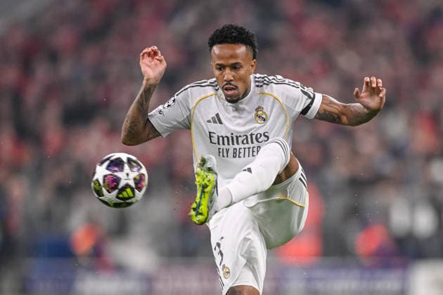 Eder Militae (Real Madrid) controls the Ball during the UEFA Champions League 2025 26 Quarter-Final Second Leg match between FC Bayern München and Real Madrid CF at Football Arena Munich on April 15, 2026 in Munich, Germany. (Photo by Harry Langer DeFodi Images) -