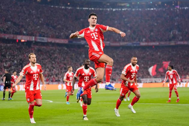 FC Bayern München v Real Madrid CF - UEFA Champions League 2025 26 Quarter-Final Second Leg Aleksandar Pavlovic defensive midfield of Bayern Munchen and Germany celebrates after scoring his sides first goal during the UEFA Champions League 2025 26 Quarter-Final Second Leg match between FC Bayern München and Real Madrid CF at Football Arena Munich on April 15, 2026 in Munich, Germany. Munich Germany  Copyright: xJosexBretonx originalFilename:bretonhernandez-fcbayern260415_npCZf.jpg