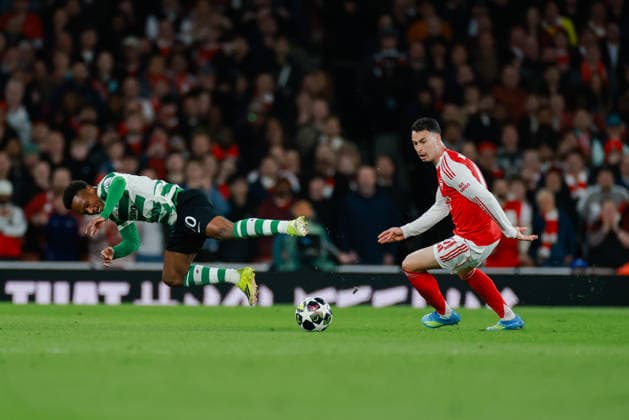 Champions League 2025 26 Quarter Final 2nd Leg Arsenal v Sporting CP Emirates Stadium 15.04.2026 Gabriel Martinelli of Arsenal and Geny Catamo of Sporting SP Champions League 2025 26 Quarter Final 2nd Leg Arsenal v Sporting CP Emirates Stadium 15.04.2026 Photograph By Marc Aspland The Times  Copyright: xMarcxAsplandx NINTCHDBPICT001073754901