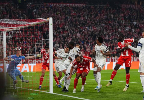 Aleksandar Pavlovic (Bayern Munich) scores and celebrates his teams first goal during Bayern Munich and Real Madrid, UEFA Champions league Quarter Final UEFA Champions League, at Allianz Arena, Munich, Germany on April 15, 2026. Thor Wegner DeFodi Images. (Photo by DeFodi Images) -