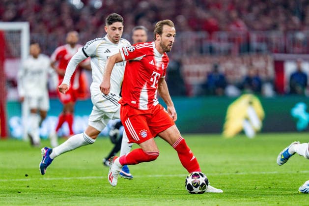 15.04.2026, FC Bayern München vs. Real Madrid, UEFA Champions League, Viertelfinale-Rückspiel Harry Kane (FC Bayern Muenchen, 9) Regulations prohibit any use of photographs as image sequences and or quasi video Copyright: xBahhoxKarax