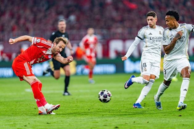 15.04.2026, FC Bayern München vs. Real Madrid, UEFA Champions League, Viertelfinale-Rückspiel Harry Kane (FC Bayern Muenchen, 9) Regulations prohibit any use of photographs as image sequences and or quasi video Copyright: xBahhoxKarax