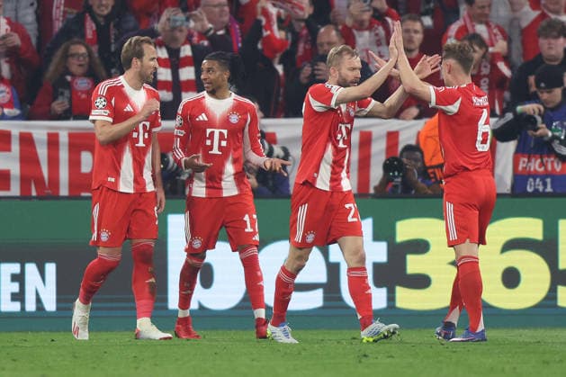 Fußball UEFA Champions League Viertelfinale Rückspiel FC Bayern München - Real Madrid am 15.04.2026 in der Allianz Arena in München Torjubel zum 2:2 durch Harry Kane ( München )