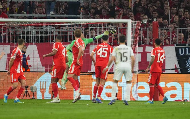 Arda Guler (Real Madrid) scores and celebrates his teams second goal during Bayern Munich and Real Madrid, UEFA Champions league Quarter Final UEFA Champions League, at Allianz Arena, Munich, Germany on April 15, 2026. Thor Wegner DeFodi Images. (Photo by DeFodi Images) -