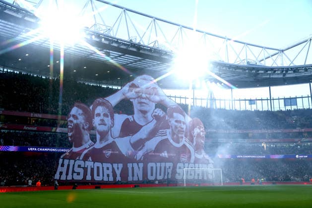 Arsenal tifo at the Arsenal v Sporting Club Portugal UEFA Champions League match, at the Emirates Stadium, London, UK on 15th April, 2026. 