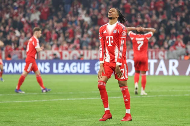 Michael Olise (FC Bayern München) looks dejected during the UEFA Champions League 2025 26 Quarter-Final Second Leg match between FC Bayern München and Real Madrid CF at Football Arena Munich on April 15, 2026 in Munich, Germany. (Photo by Oliver Kaelke DeFodi Images) -