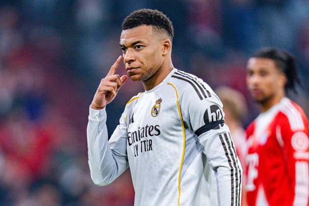 15.04.2026, FC Bayern München vs. Real Madrid, UEFA Champions League, Viertelfinale-Rückspiel Kylian Mbappe (Real Madrid, 9) Regulations prohibit any use of photographs as image sequences and or quasi video Copyright: xBahhoxKarax