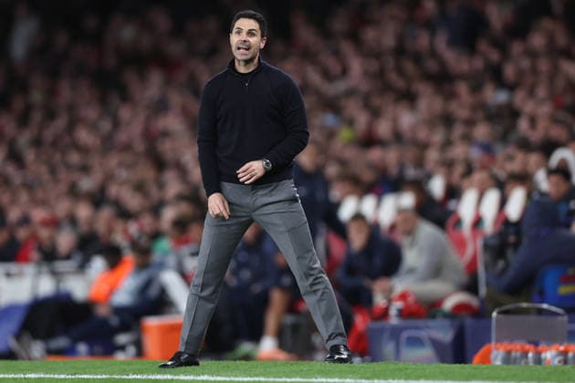 London, England, 15th April 2026. Mikel Arteta manager of Arsenal during the Arsenal vs Sporting Lisbon UEFA Champions League quarter final 2nd leg match at the Emirates Stadium, London. Picture credit should read: David Klein Sportimage EDITORIAL USE ONLY. No use with unauthorised audio, video, data, fixture lists, club league logos or live services. Online in-match use limited to 120 images, no video emulation. No use in betting, games or single club league player publications. SPI_060_DK_Arsenal_Sporting_Lisbon SPI-4686-0060