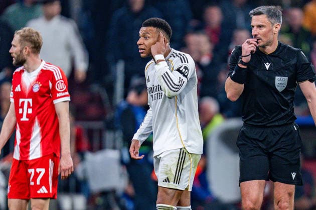 15.04.2026, FC Bayern München vs. Real Madrid, UEFA Champions League, Viertelfinale-Rückspiel Kylian Mbappe (Real Madrid, 9) Regulations prohibit any use of photographs as image sequences and or quasi video Copyright: xBahhoxKarax