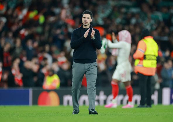 Champions League 2025 26 Quarter Final 2nd Leg Arsenal v Sporting CP Emirates Stadium 15.04.2026 Arsenal manager Mikel Arteta celebrates as Arsenal go through to the semis Champions League 2025 26 Quarter Final 2nd Leg Arsenal v Sporting CP Emirates Stadium 15.04.2026 Photograph By Marc Aspland The Times  Copyright: xMarcxAsplandx NINTCHDBPICT001073768145
