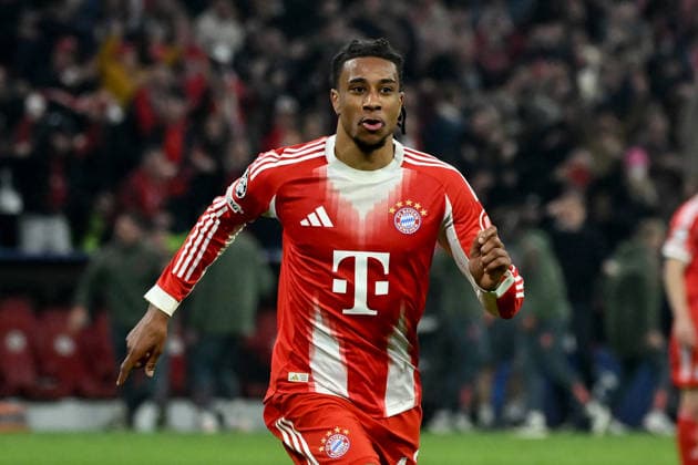 15.04.2026, xemx, Fussball UEFA Champions League, FC Bayern Muenchen - Real Madrid v.l. Torjubel nach dem Tor zum celebrating the goal celebrate 4:3 durch Michael Olise (FC Bayern Muenchen) (DFL DFB REGULATIONS PROHIBIT ANY USE OF PHOTOGRAPHS as IMAGE SEQUENCES and or QUASI-VIDEO) Muenchen