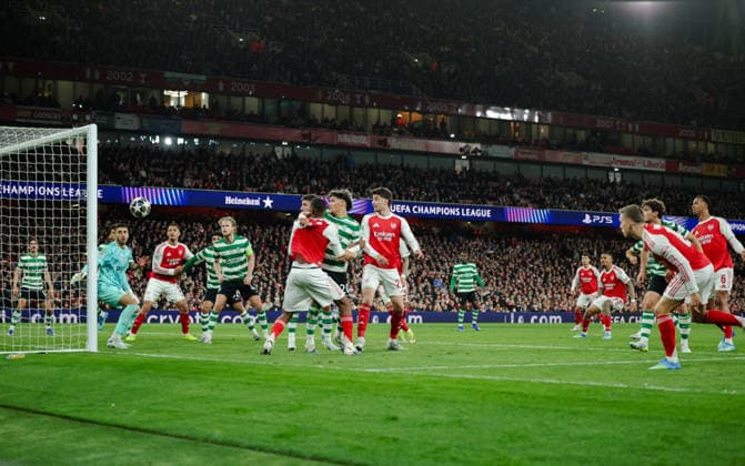 Champions League 2025 26 Quarter Final 2nd Leg Arsenal v Sporting CP Emirates Stadium 15.04.2026 Leandro Trossard of Arsenal hits the post Champions League 2025 26 Quarter Final 2nd Leg Arsenal v Sporting CP Emirates Stadium 15.04.2026 Photograph By Marc Aspland The Times  Copyright: xMarcxAsplandx NINTCHDBPICT001073768785