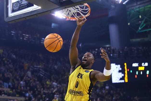 FIBA Basketball Champions League, AEK BC vs Asisa Joventut Quarter Finals - RaiQuan Gray of AEK BC in action during the FIBA Basketball Champions League Quarter Finals Game 3 basketball match between AEK BC vs Asisa Joventut in Athens, Greece, 15 April 2026. IMAGO ONE INCH PRODUCTIONS ATHENS Greece Copyright: xOnexInchxProductionsx 6934704