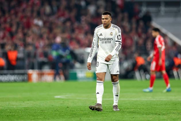 Kylian Mbappe seen during UEFA Champions League quarterfinal game between teams of FC Bayern Munich and Real Madrid CF at Allianz Arena Germany (Grzegorz Wajda Ball Raw Images) Munich Allianz Arena Germany Copyright: xGrzegorzxWajdax grzegorzwajda_uclquarterfinalbayernreal2526__318