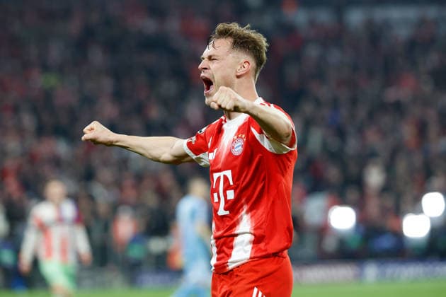 15.04.2026, xjrdrx, Fussball UEFA Champions League, FC Bayern Muenchen - Real Madrid v.l. Jubel, Freude über den Sieg Joshua Kimmich (FC Bayern Muenchen) (DFL DFB REGULATIONS PROHIBIT ANY USE OF PHOTOGRAPHS as IMAGE SEQUENCES and or QUASI-VIDEO) Muenchen