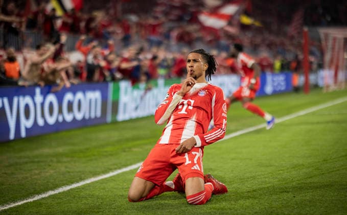 Munich, Germany. 15th Apr 2026. Goal celebration: Michael Olise (FCB) FC Bayern München - Real Madrid 15.04.2026