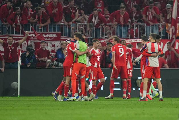 Harry Kane (Bayern Munich) celebrate during Bayern Munich and Real Madrid, UEFA Champions league Quarter Final UEFA Champions League, at Allianz Arena, Munich, Germany on April 15, 2026. Thor Wegner DeFodi Images. (Photo by DeFodi Images) -