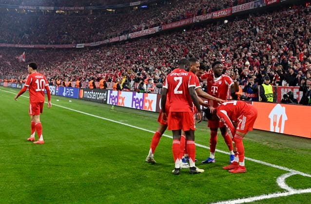 TOR zum 4:3 Michael Olise FC Bayern Muenchen FCB (17) Torjubel Jonathan Tah FC Bayern Muenchen FCB (04) Aleksandar Pavlovic FC Bayern Muenchen FCB (45) Luis Diaz FC Bayern Muenchen FCB (14) Jamal Musiala FC Bayern Muenchen FCB (10) FC Bayern Muenchen FCB vs Real Madrid UEFA CL Champions League Viertelfinale Rueckspiel 15.04.2026 DFL REGULATIONS PROHIBIT ANY USE OF PHOTOGRAPHS AS IMAGE SEQUENCES AND OR QUASI-VIDEO FC Bayern Muenchen FCB vs Real Madrid CL Champions League