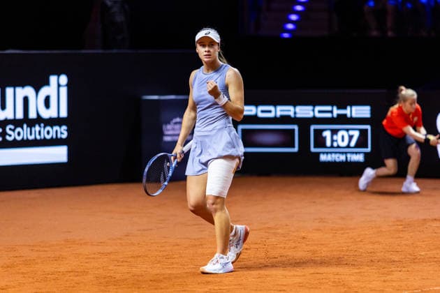 15.04.26 Porsche Tennis Grand Prix Stuttgart Deutschland, Stuttgart, 15.04.2026, Tennis, Porsche Tennis Grand Prix Stuttgart: Zeynep Sönmez (Türkei), Jubel.