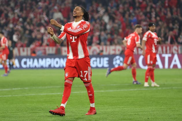 Michael Olise (FC Bayern München) looks dejected during the UEFA Champions League 2025 26 Quarter-Final Second Leg match between FC Bayern München and Real Madrid CF at Football Arena Munich on April 15, 2026 in Munich, Germany. (Photo by Oliver Kaelke DeFodi Images) -