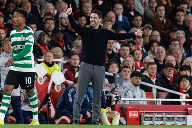 Mikel Arteta seen during UEFA Champions League quarterfinal game between teams of Arsenal FC and Sporting CP at Emirates Stadium (Maciej Rogowski Ball Raw Images) London Emirates Stadium United Kingdom Copyright: xMaciejxRogowskix MaciejRogowskiArsenalSporting2526313