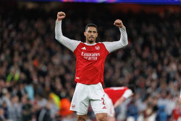 Wllliam Saliba seen during UEFA Champions League quarterfinal game between teams of Arsenal FC and Sporting CP at Emirates Stadium (Maciej Rogowski Ball Raw Images) London Emirates Stadium United Kingdom Copyright: xMaciejxRogowskix MaciejRogowskiArsenalSporting2526377