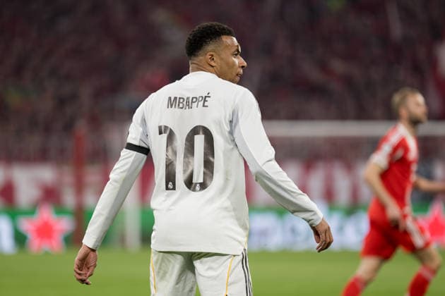 GER, Bavaria, Munich, Fussball, FC Bayern Munich - Real Madrid CF, at the Allianz Arena, Munich, Champions League, Quarter finals, second leg, April 15, 2026, from left: Kylian Mbappe (Real Madrid CF, 10), im Portrait, Einzelbild, Freisteller, portrait, headshot, single image, cutout UEFA regulations prohibit any use of photographs as image sequences and or quasi-video, Munich Allianz Arena Bavaria Germany Copyright: xMichaelxNibelx
