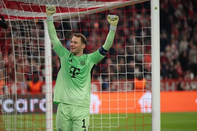 Manuel Neuer 1 (FC Bayern Muenchen) jubelt nach dem Schlusspfiff, FC Bayern Muenchen vs Real Madrid, Fussball, Champions League, Viertelfinale, 15.04.2026 Muenchen Bayern Deutschland