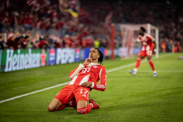 Munich, Germany. 15th Apr 2026. Goal celebration: Michael Olise (FCB) FC Bayern München - Real Madrid 15.04.2026