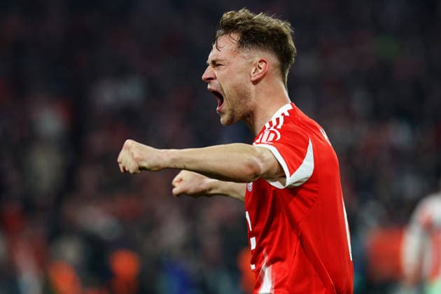 15.04.2026, xjrdrx, Fussball UEFA Champions League, FC Bayern Muenchen - Real Madrid v.l. Jubel, Freude über den Sieg Joshua Kimmich (FC Bayern Muenchen) (DFL DFB REGULATIONS PROHIBIT ANY USE OF PHOTOGRAPHS as IMAGE SEQUENCES and or QUASI-VIDEO) Muenchen