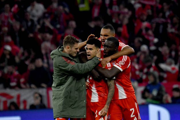 15.04.2026, Allianz Arena, München, Championsleague, FC Bayern München vs Real Madrid , im Bild Luis Diaz (München) freut sich über sein Tor. (Photo by Midori Ikenouchi Hasan Bratic DeFodi Images) -