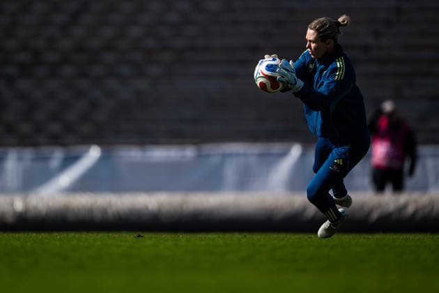 260416 Goalkeeper Jennifer Falk of the Swedish women s national football team during a training session on April 16, 2026 in Gothenburg. Photo: Mathias Bergeld BILDBYRAN kod MB MB1364 fotboll football soccer fotball vm-kval kval fifa womens world cup qualifier qualifier träning practice training sverige sweden dam bbeng women kvinner Copyright: MATHIASxBERGELD BB260416MB037