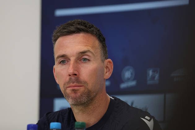 16.04.2026, xrekx, Fussball 2.Bundesliga , Karlsruher SC - Pressekonferenz v.l. Christian Eichner Trainer (Karlsruher SC) (DFL DFB REGULATIONS PROHIBIT ANY USE OF PHOTOGRAPHS as IMAGE SEQUENCES and or QUASI-VIDEO) Karlsruhe