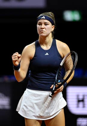 Karolina Muchova (CZE) Jubel Freude Emotion Tennis Damen Porsche-Cup Porsche Tennis Grand Prix GP Stuttgart 2026 Porsche Arena 11-19.04.2026 DFL REGULATIONS PROHIBIT ANY USE OF PHOTOGRAPHS AS IMAGE SEQUENCES AND OR QUASI-VIDEO Tennis Damen Porsche-Cup Porsche Tennis Grand Prix GP Stuttgart 2026