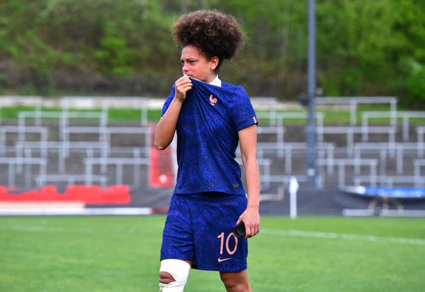 Fußball UEFA U19-Juniorinnen EM-Qualifikation: Deutschland - Frankreich am 16.04.2026 im Stadion Uhlenkrug in Essen Ornella Graziani ( Frankreich ) ist enttäuscht DFB regulations prohibit any use of photographs as image sequences and or quasi-video. Nordrhein-Westfalen Deutschland