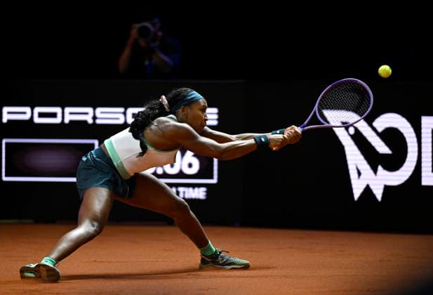 Coco Gauff (USA) Aktion Tennis Damen Porsche-Cup Porsche Tennis Grand Prix GP Stuttgart 2026 Porsche Arena 11-19.04.2026 DFL REGULATIONS PROHIBIT ANY USE OF PHOTOGRAPHS AS IMAGE SEQUENCES AND OR QUASI-VIDEO Tennis Damen Porsche-Cup Porsche Tennis Grand Prix GP Stuttgart 2026
