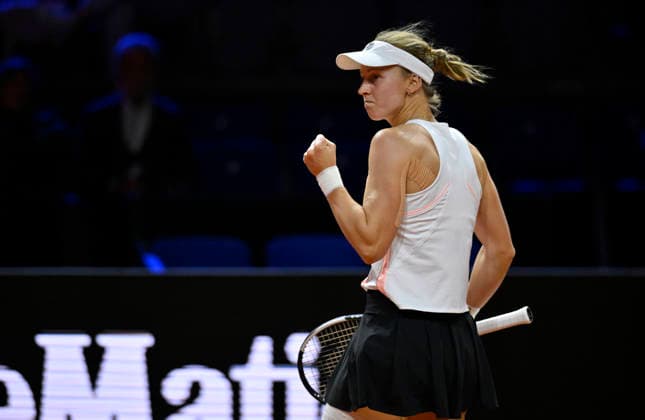 Liudmila Samsonova (RUS) AJubel Freude Emotion Tennis Damen Porsche-Cup Porsche Tennis Grand Prix GP Stuttgart 2026 Porsche Arena 11-19.04.2026 DFL REGULATIONS PROHIBIT ANY USE OF PHOTOGRAPHS AS IMAGE SEQUENCES AND OR QUASI-VIDEO Tennis Damen Porsche-Cup Porsche Tennis Grand Prix GP Stuttgart 2026