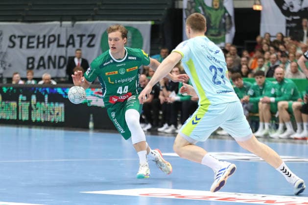 Handball DAIKIN HBL, SC DHfK Leipzig - VfL Gummersbach; 16.04.2026 Blaer Hinriksson (44, SC DHfK Leipzig). Handball, DAIKIN HBL, 1. Bundesliga, Saison 2025 2026, 21. Spieltag (Nachholer): SC DHfK Leipzig vs. VfL Gummersbach am 16.04.2026 in der Quarterback Immobilien Arena Leipzig. Copyright: xBEAUTIFULxSPORTS JanxKaeferx