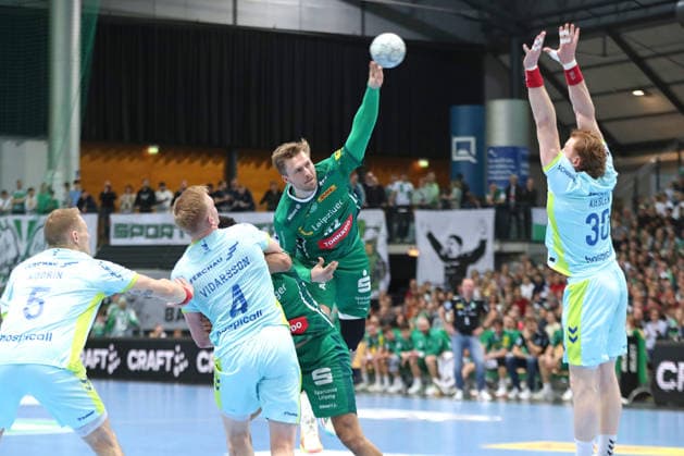 Handball DAIKIN HBL, SC DHfK Leipzig - VfL Gummersbach; 16.04.2026 Franz Semper (32, SC DHfK Leipzig) beim Wurf. Handball, DAIKIN HBL, 1. Bundesliga, Saison 2025 2026, 21. Spieltag (Nachholer): SC DHfK Leipzig vs. VfL Gummersbach am 16.04.2026 in der Quarterback Immobilien Arena Leipzig. Copyright: xBEAUTIFULxSPORTS JanxKaeferx