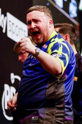Luke Littler of England celebrates Quarterfinal, 2026 BetMGM Premier League Darts - Rotterdam, 2026 BetMGM Premier League Darts - Rotterdam, Rotterdam Ahoy, April 16, 2026, Rotterdam, Netherlands.