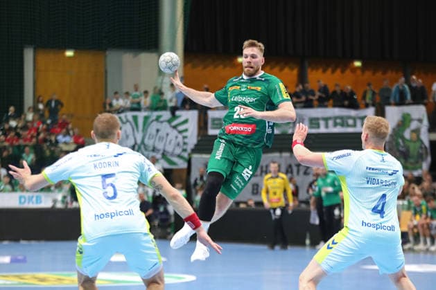 Handball DAIKIN HBL, SC DHfK Leipzig - VfL Gummersbach; 16.04.2026 William Bogojevic (20, SC DHfK Leipzig). Handball, DAIKIN HBL, 1. Bundesliga, Saison 2025 2026, 21. Spieltag (Nachholer): SC DHfK Leipzig vs. VfL Gummersbach am 16.04.2026 in der Quarterback Immobilien Arena Leipzig. Copyright: xBEAUTIFULxSPORTS JanxKaeferx