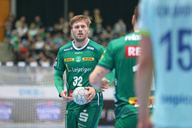 Handball DAIKIN HBL, SC DHfK Leipzig - VfL Gummersbach; 16.04.2026 Franz Semper (32, SC DHfK Leipzig). Handball, DAIKIN HBL, 1. Bundesliga, Saison 2025 2026, 21. Spieltag (Nachholer): SC DHfK Leipzig vs. VfL Gummersbach am 16.04.2026 in der Quarterback Immobilien Arena Leipzig. Copyright: xBEAUTIFULxSPORTS JanxKaeferx