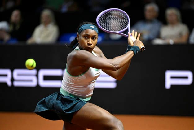 Coco Gauff (USA) Aktion Tennis Damen Porsche-Cup Porsche Tennis Grand Prix GP Stuttgart 2026 Porsche Arena 11-19.04.2026 DFL REGULATIONS PROHIBIT ANY USE OF PHOTOGRAPHS AS IMAGE SEQUENCES AND OR QUASI-VIDEO Tennis Damen Porsche-Cup Porsche Tennis Grand Prix GP Stuttgart 2026