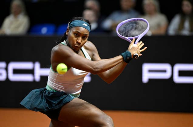 Coco Gauff (USA) Aktion Tennis Damen Porsche-Cup Porsche Tennis Grand Prix GP Stuttgart 2026 Porsche Arena 11-19.04.2026 DFL REGULATIONS PROHIBIT ANY USE OF PHOTOGRAPHS AS IMAGE SEQUENCES AND OR QUASI-VIDEO Tennis Damen Porsche-Cup Porsche Tennis Grand Prix GP Stuttgart 2026