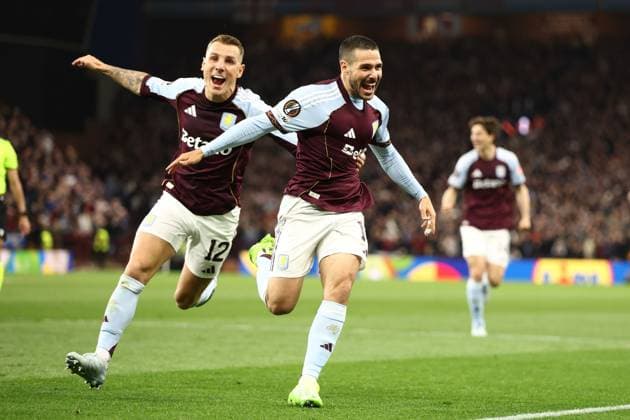 Emi Buendia of Aston Villa celebrates a goal 2-0. Aston Villa v Bologna, UEFA Europa League, Quarter Final, Second Leg, Football, Villa Park, Birmingham, UK - 16 Apr 2026Birmingham Villa Park United Kingdom EDITORIAL USE ONLY No use with unauthorised audio, video, data, fixture lists, club league logos or live services. Online in-match use limited to 120 images, no video emulation. No use in betting, games or single club league player publications.  Copyright: xRyanxBrowne Shutterstockx 16828672bi